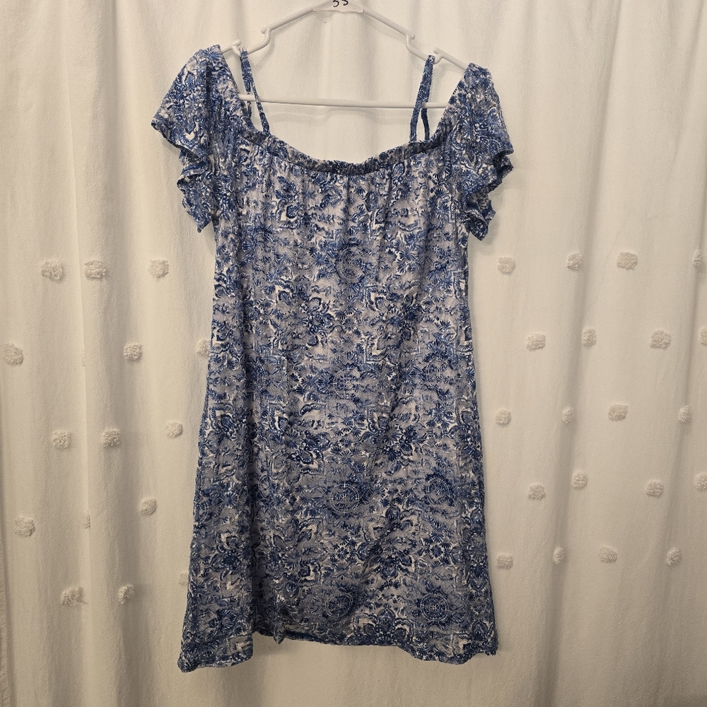 Lily Rose Floral Blue Off-Shoulder Dress Mini Size Xl